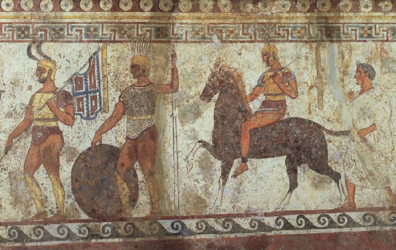 unknow artist Greek Fubsoldaten and cavalry fresco